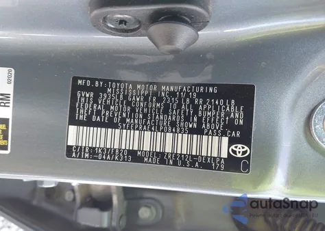 2020 Toyota Corolla Le из США, поврежденный, VIN 5YFEPRAE4LP084835